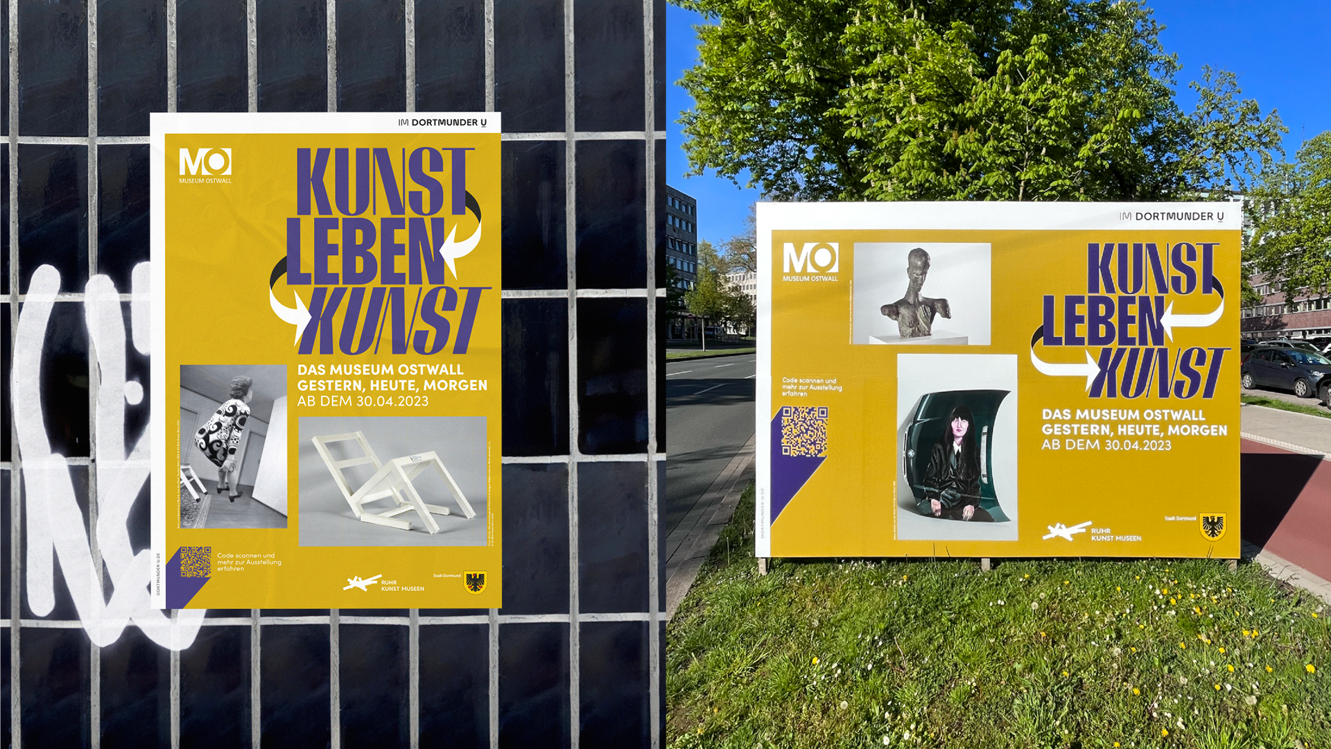 Poster and 18/1 poster for the exhibition Kunst Leben Kunst by Museum Ostwall in the Dortmunder U - Design by Florida Brand Design.
