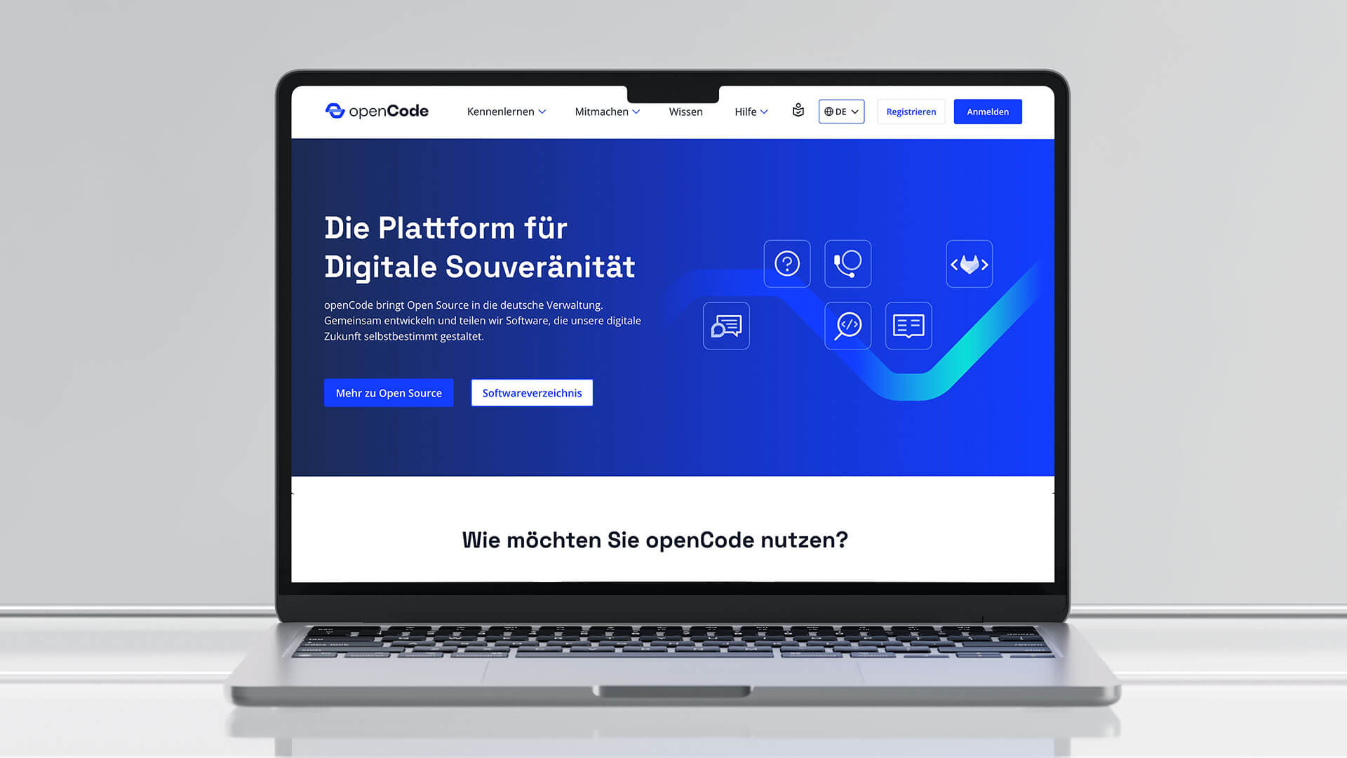 Bildschirmansicht der openCode Plattform von ZenDiS, gestaltet von Florida Brand Design mit modernem UI/UX Design und Fokus auf digitale Souveränität.
