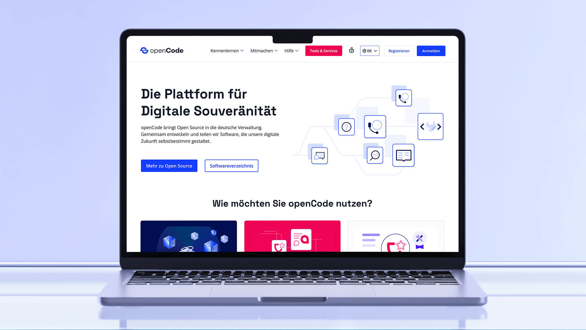 OpenCode Plattform von Florida Brand Design mit modernem UX/UI Design, intuitiven Interface-Elementen und Call-to-Actions für Entwickler, Behörden und Entscheider