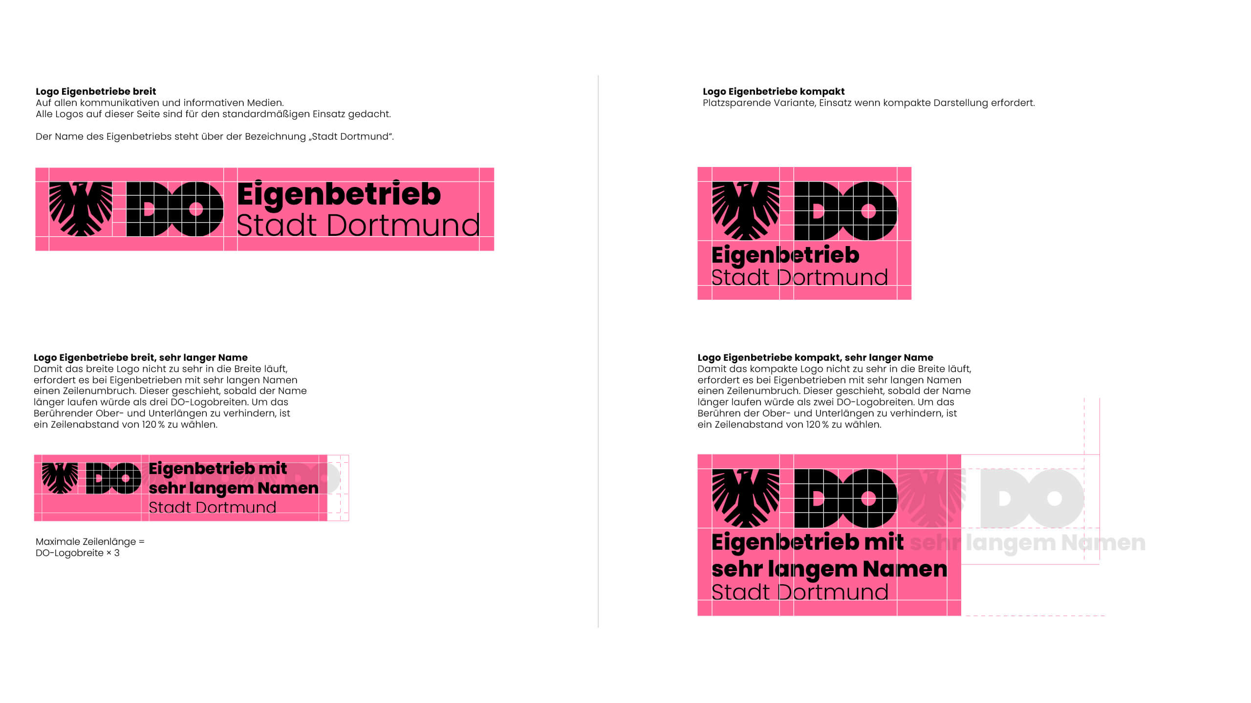 Darstellungen von Vermassungen der verschiedneen Musterlogoanwendungen